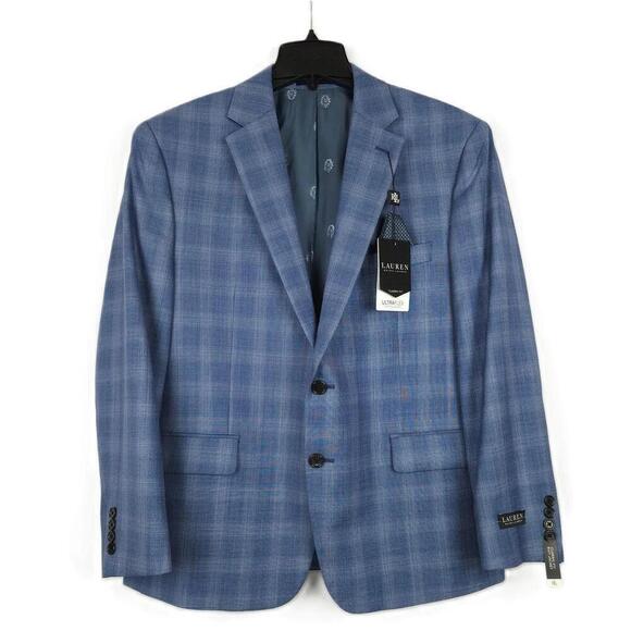 Lauren Ralph Lauren Classic-Fit Ultraflex Wool Suit Jacket Blue Plaid 36R NWT - Picture 1 of 4